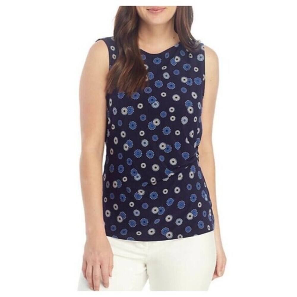 Anne Klein Women Sleeveless‎ Blouse Side Gather Floral Print L